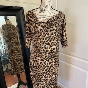 INC Leopard Print 3/4 Sleeve with Draped Collar. Size L/12.